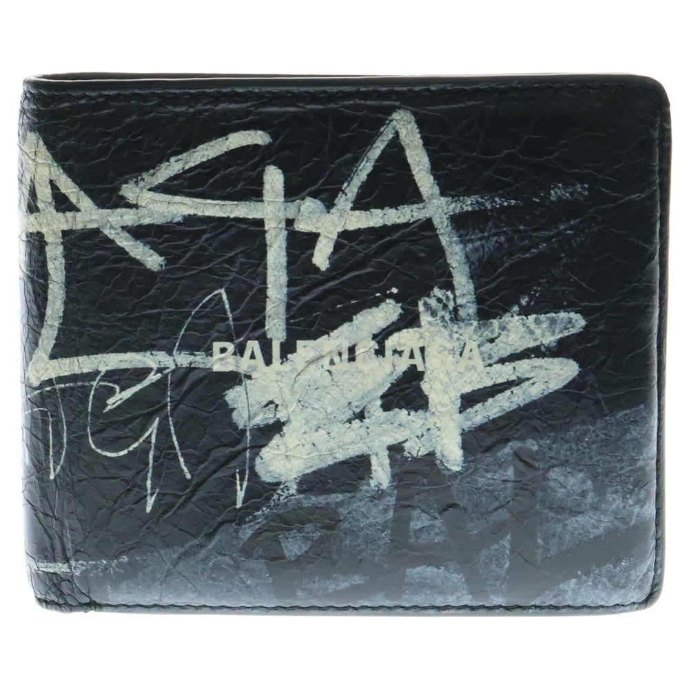 BALENCIAGA(バレンシアガ) グラフィティデザイン レザー 二つ折り財布 ウォレット ブラック