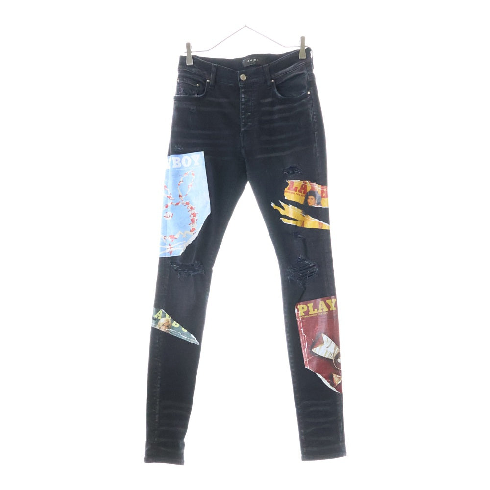 AMIRI(アミリ) ×PLAYBOY MAGAZINE JEANS スキ二ーデニムパンツ マガジン ジーンズ ブラック