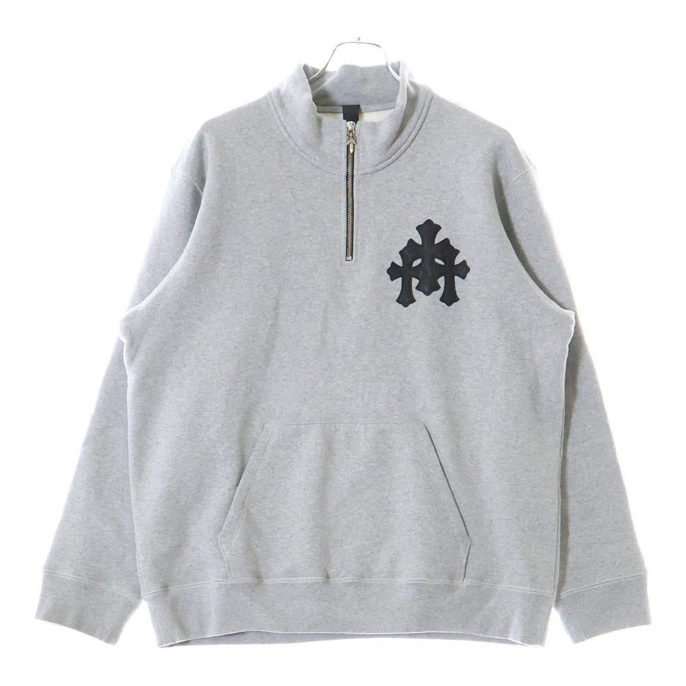 CHROME HEARTS(クロムハーツ) Y NOT CRS PATCH HALF ZIP SWEAT ワイノット クロスパッチ付き ハーフジップスウェット グレー