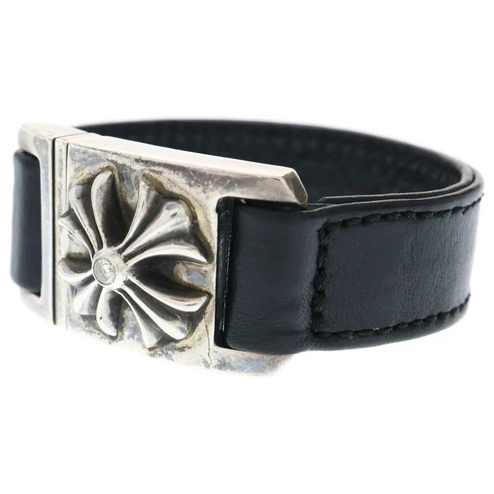 CHROME HEARTS(クロムハーツ) HARNESS CH X ハーネス CHプラス アフター1ダイヤ レザーブレスレット ブラック/シルバー レディース