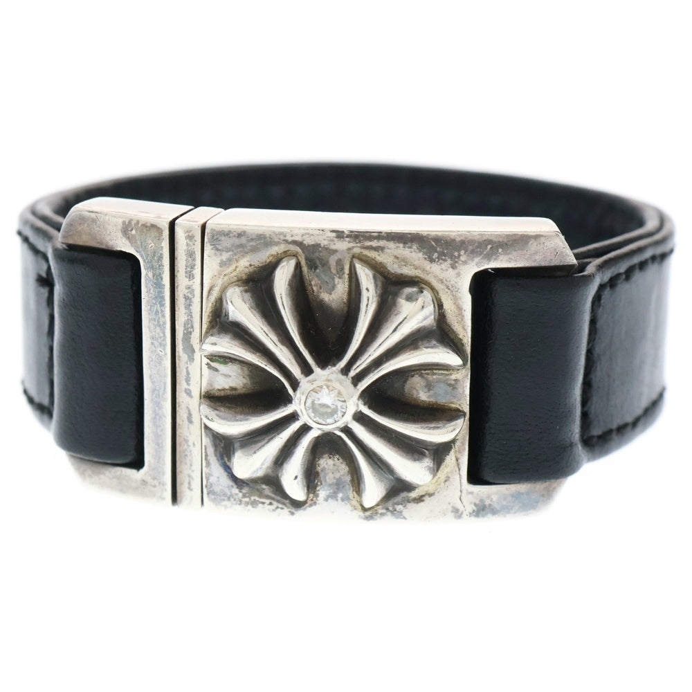 CHROME HEARTS(クロムハーツ) HARNESS CH X ハーネス CHプラス アフター1ダイヤ レザーブレスレット ブラック/シルバー レディース