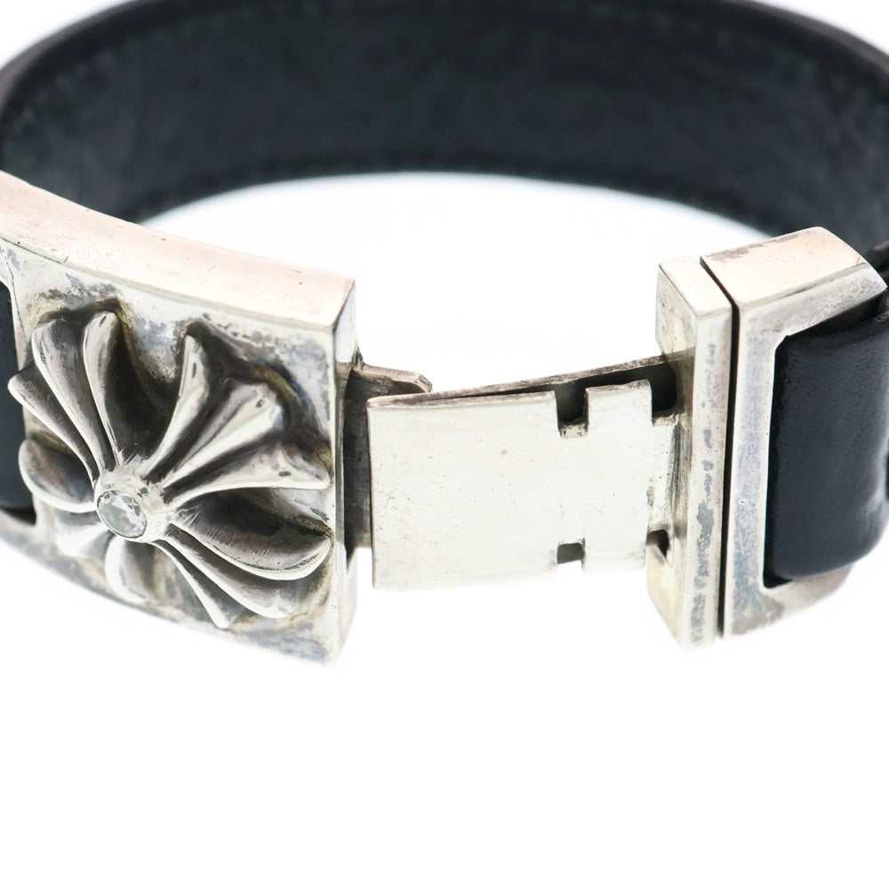 CHROME HEARTS(クロムハーツ) HARNESS CH X ハーネス CHプラス アフター1ダイヤ レザーブレスレット ブラック/シルバー レディース
