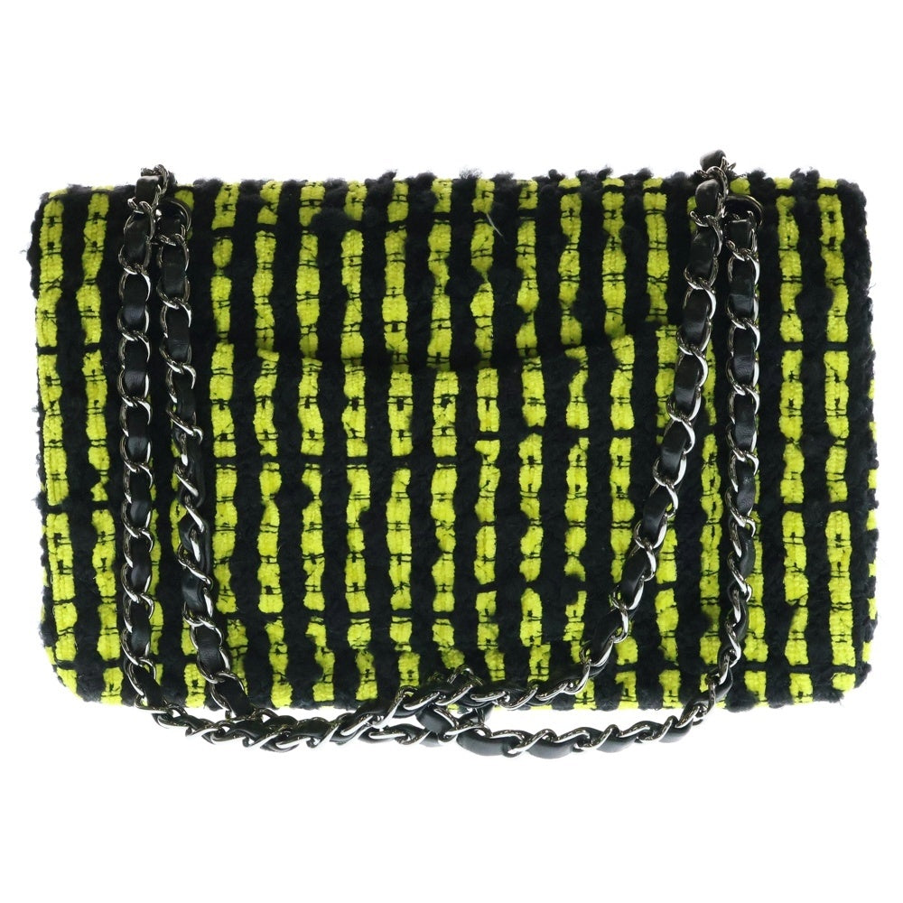 CHANEL(シャネル) マトラッセ ダブルフラップ ツイード チェーンショルダーバッグ 9番台 ブラック/イエロー レディース