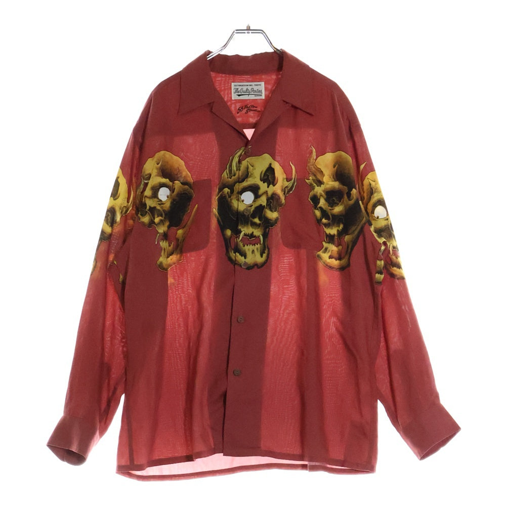 WACKO MARIA(ワコマリア) 21AW × 56 TATTOO STUDIO L/S HAWAIIAN SHIRT 56TS-WM-HI03 タトゥースタジオ 鬼スカル プリント ロングスリーブ レーヨンハワイアン 長袖 シャツ レッド