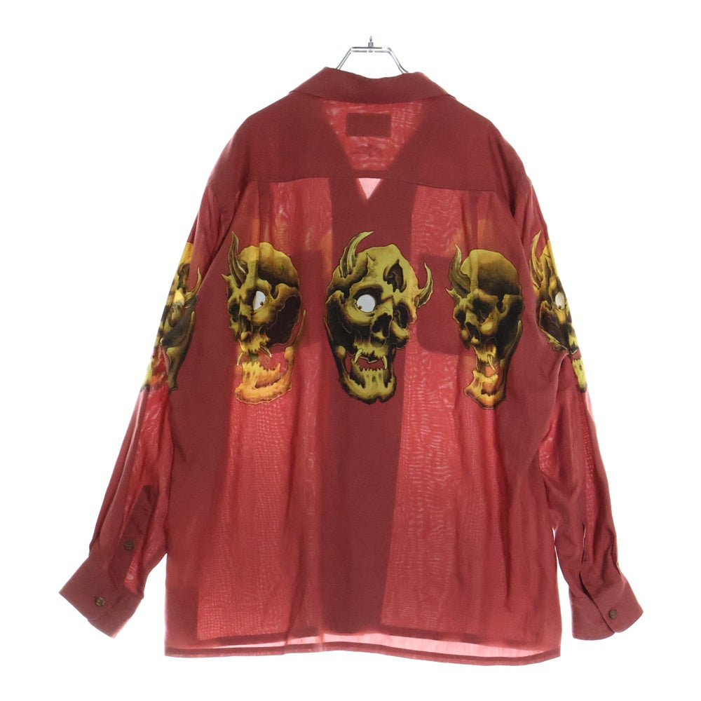 WACKO MARIA(ワコマリア) 21AW × 56 TATTOO STUDIO L/S HAWAIIAN SHIRT 56TS-WM-HI03 タトゥースタジオ 鬼スカル プリント ロングスリーブ レーヨンハワイアン 長袖 シャツ レッド