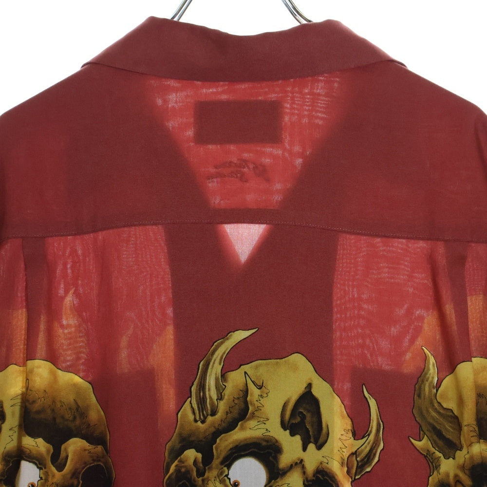 WACKO MARIA(ワコマリア) 21AW × 56 TATTOO STUDIO L/S HAWAIIAN SHIRT 56TS-WM-HI03 タトゥースタジオ 鬼スカル プリント ロングスリーブ レーヨンハワイアン 長袖 シャツ レッド
