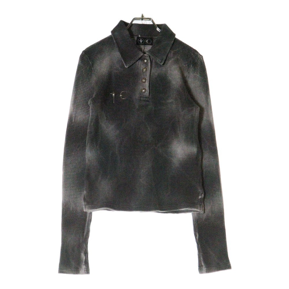 THUG CLUB(サグクラブ) 25SS AMBUSH TC PK W カモフラ柄ワッフル長袖ポロシャツ カーキ レディース TC25TS0601W