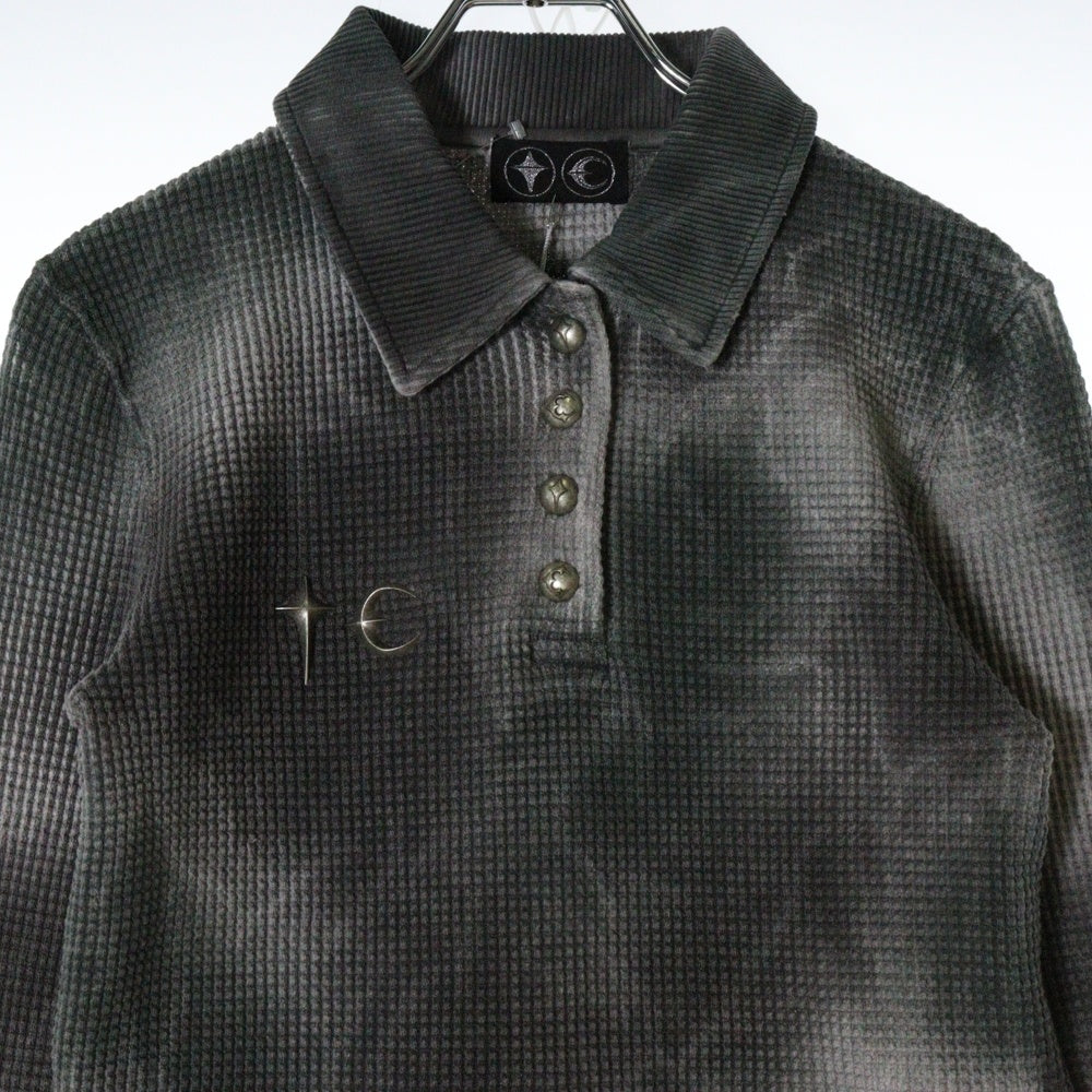THUG CLUB(サグクラブ) 25SS AMBUSH TC PK W カモフラ柄ワッフル長袖ポロシャツ カーキ レディース TC25TS0601W