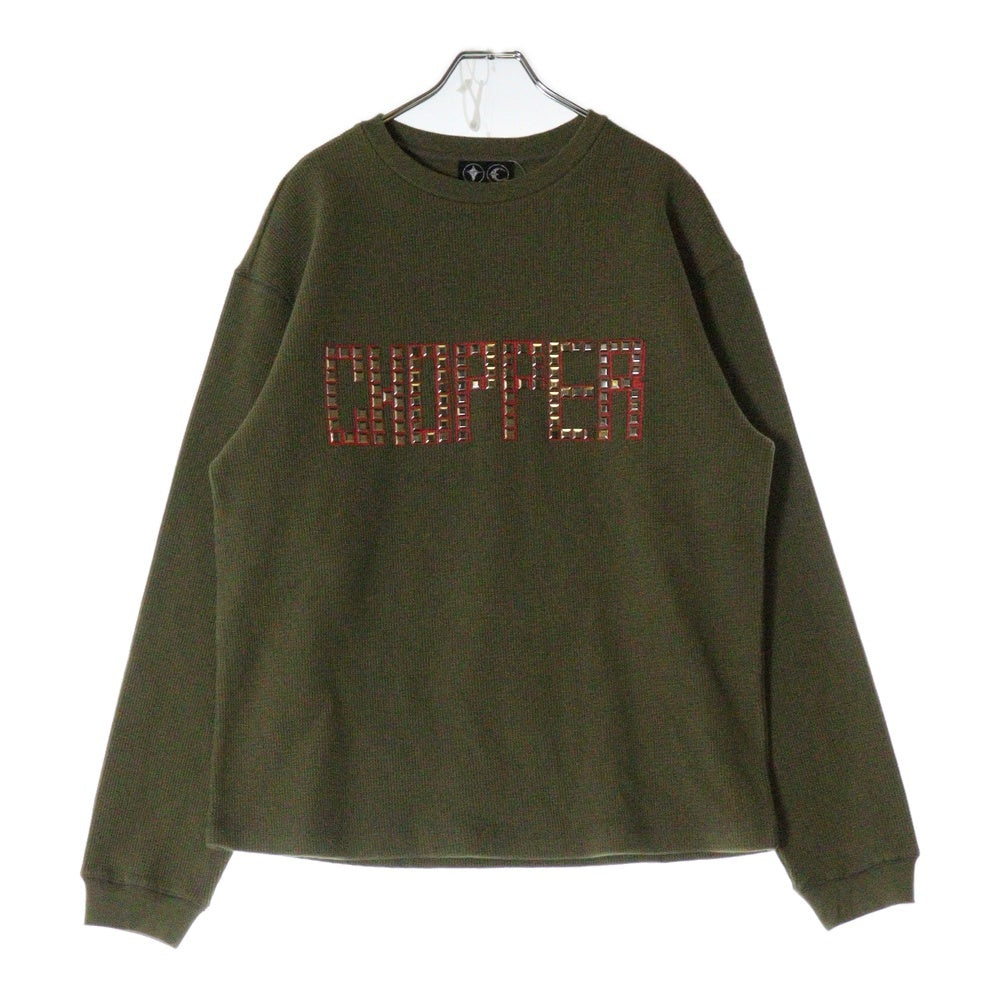 THUG CLUB(サグクラブ) 25SS CHOPPER GARAGE SWEAT チョッパー ガレージロゴスタッズ装飾スウェットトレーナー カーキ TCSS25019