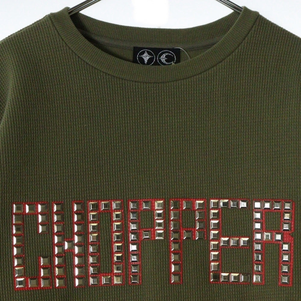 THUG CLUB(サグクラブ) 25SS CHOPPER GARAGE SWEAT チョッパー ガレージロゴスタッズ装飾スウェットトレーナー カーキ TCSS25019