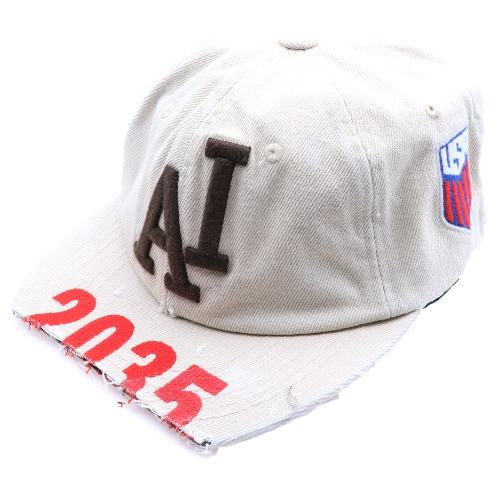 PROJECT G/R(プロジェクトジーアール) 25SS WIDE THROWBACK CAP ペイントダメージ加工キャップ 帽子 PG25SSMA05 ホワイト