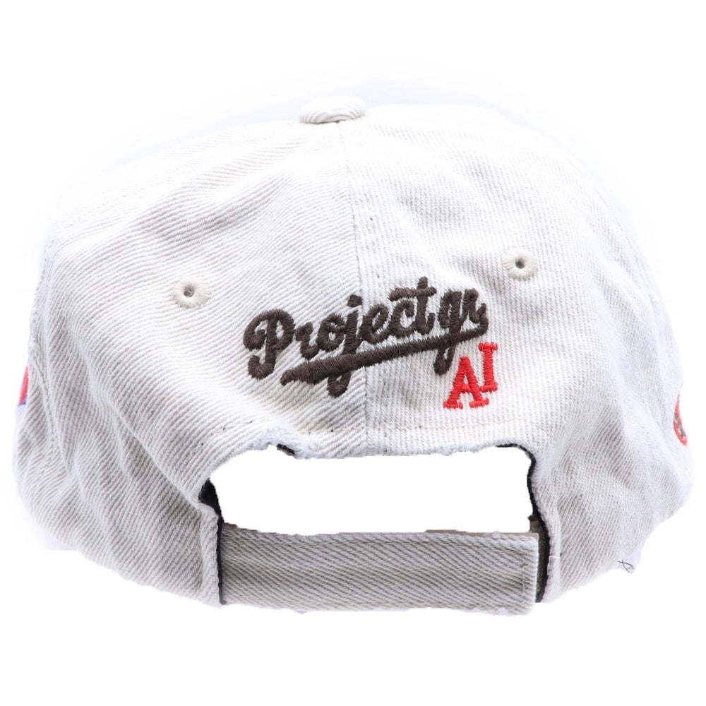 PROJECT G/R(プロジェクトジーアール) 25SS WIDE THROWBACK CAP ペイントダメージ加工キャップ 帽子 PG25SSMA05 ホワイト