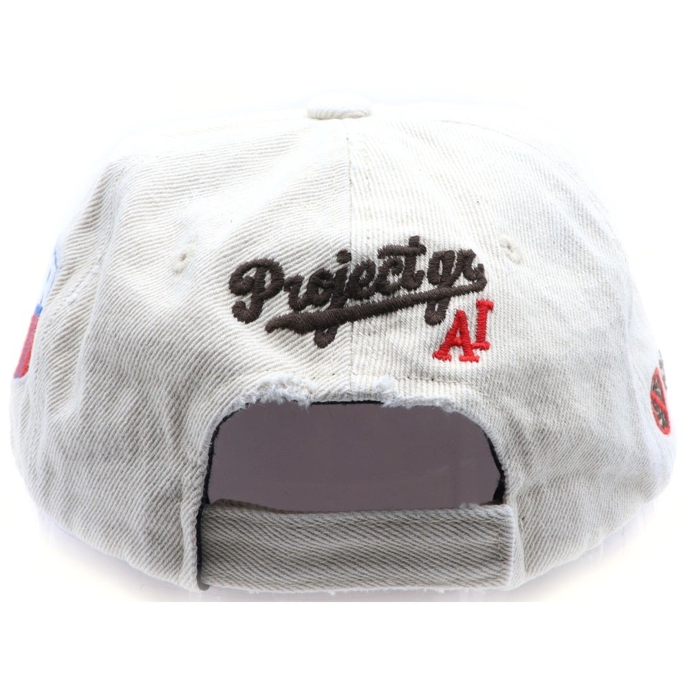 PROJECT G/R(プロジェクトジーアール) 25SS WIDE THROWBACK CAP ペイントダメージ加工キャップ 帽子 PG25SSMA05 ホワイト