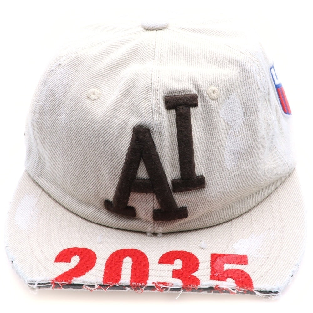 PROJECT G/R(プロジェクトジーアール) 25SS WIDE THROWBACK CAP ペイントダメージ加工キャップ 帽子 PG25SSMA05 ホワイト