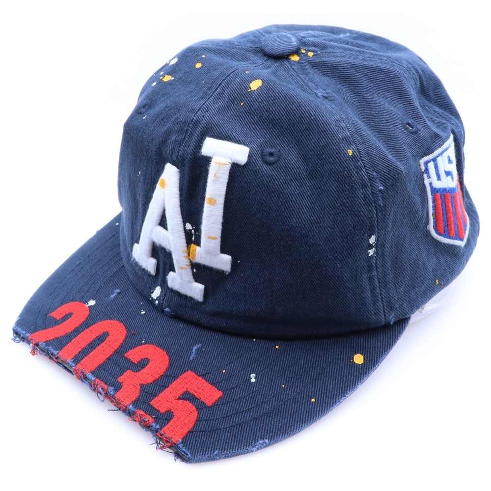 PROJECT G/R(プロジェクトジーアール) 25SS WIDE THROWBACK CAP ペイントダメージ加工キャップ 帽子 PG25SSMA05 ネイビー
