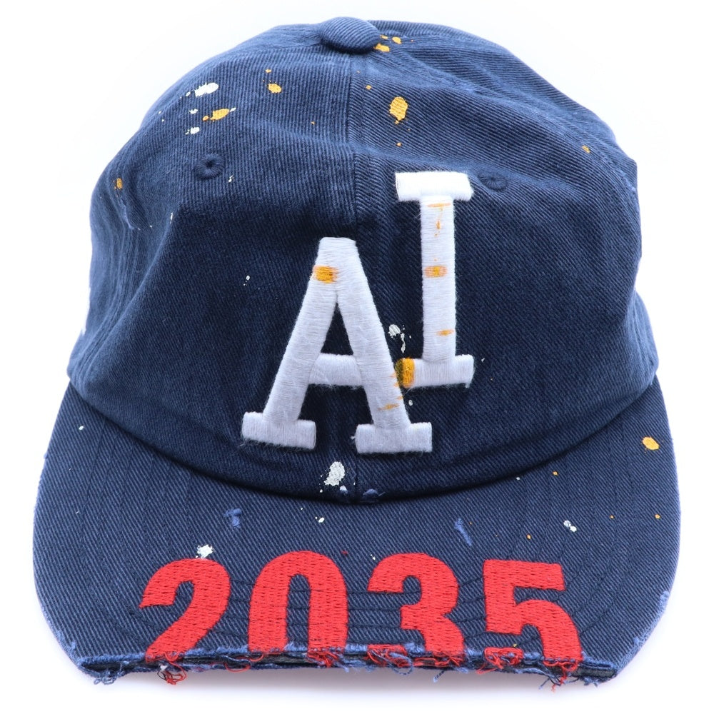 PROJECT G/R(プロジェクトジーアール) 25SS WIDE THROWBACK CAP ペイントダメージ加工キャップ 帽子 PG25SSMA05 ネイビー