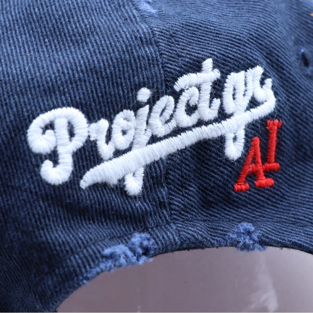 PROJECT G/R(プロジェクトジーアール) 25SS WIDE THROWBACK CAP ペイントダメージ加工キャップ 帽子 PG25SSMA05 ネイビー