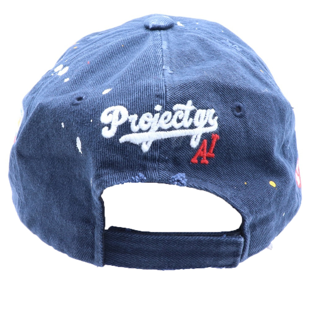 PROJECT G/R(プロジェクトジーアール) 25SS WIDE THROWBACK CAP ペイントダメージ加工キャップ 帽子 PG25SSMA05 ネイビー