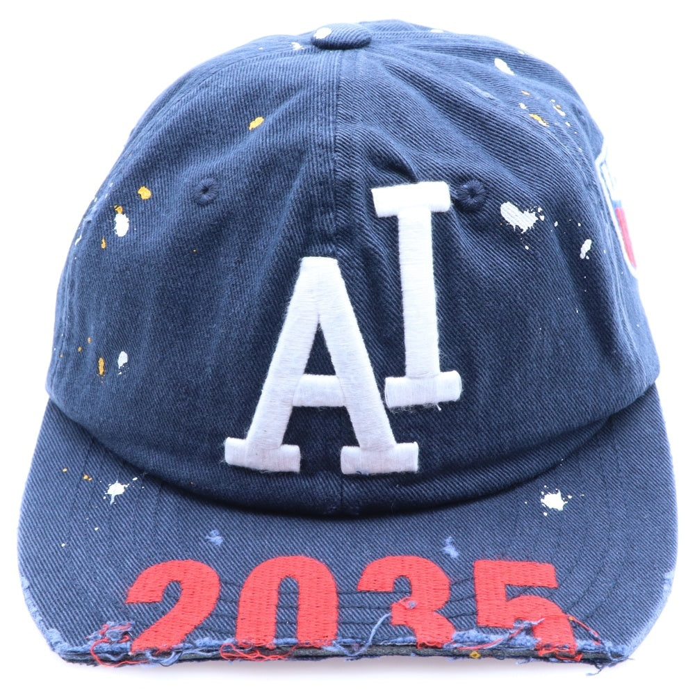 PROJECT G/R(プロジェクトジーアール) 25SS WIDE THROWBACK CAP ペイントダメージ加工キャップ 帽子 PG25SSMA05 ネイビー