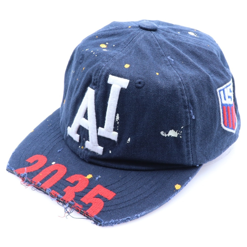 PROJECT G/R(プロジェクトジーアール) 25SS WIDE THROWBACK CAP ペイントダメージ加工キャップ 帽子 PG25SSMA05 ネイビー
