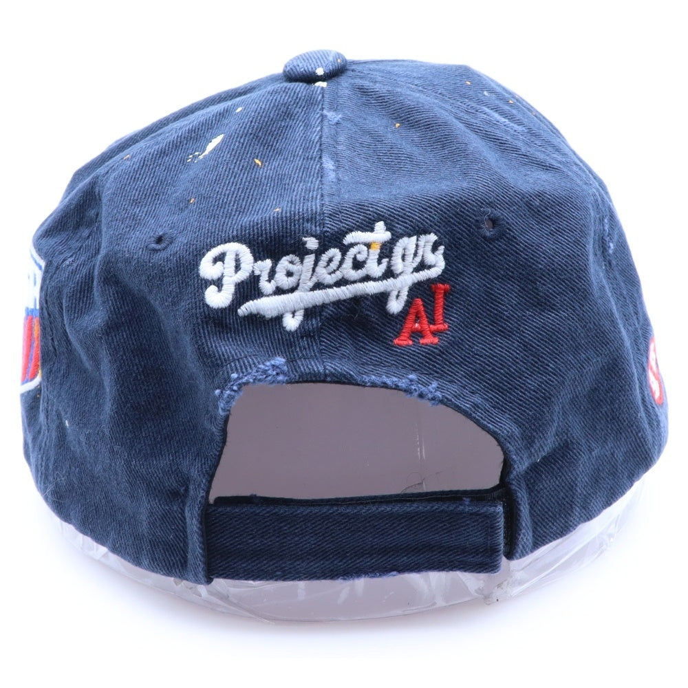 PROJECT G/R(プロジェクトジーアール) 25SS WIDE THROWBACK CAP ペイントダメージ加工キャップ 帽子 PG25SSMA05 ネイビー