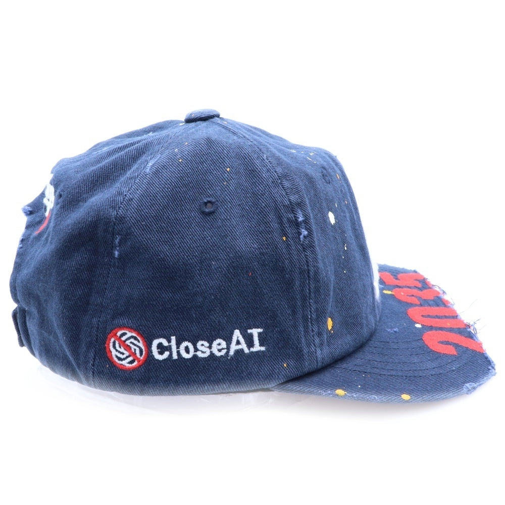 PROJECT G/R(プロジェクトジーアール) 25SS WIDE THROWBACK CAP ペイントダメージ加工キャップ 帽子 PG25SSMA05 ネイビー