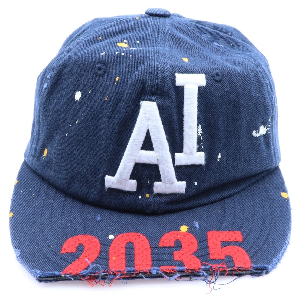 PROJECT G/R(プロジェクトジーアール) 25SS WIDE THROWBACK CAP ペイントダメージ加工キャップ 帽子 PG25SSMA05 ネイビー