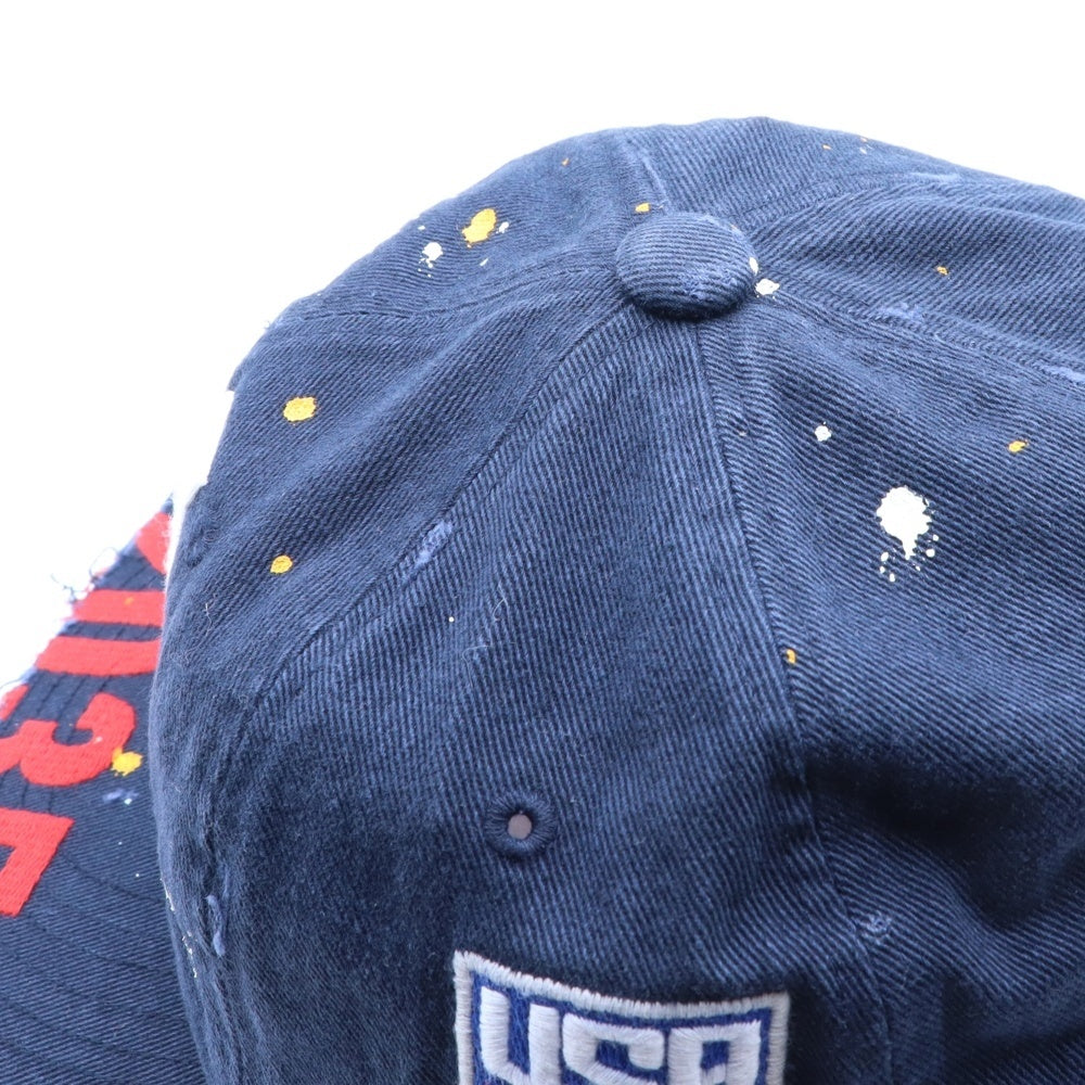 PROJECT G/R(プロジェクトジーアール) 25SS WIDE THROWBACK CAP ペイントダメージ加工キャップ 帽子 PG25SSMA05 ネイビー
