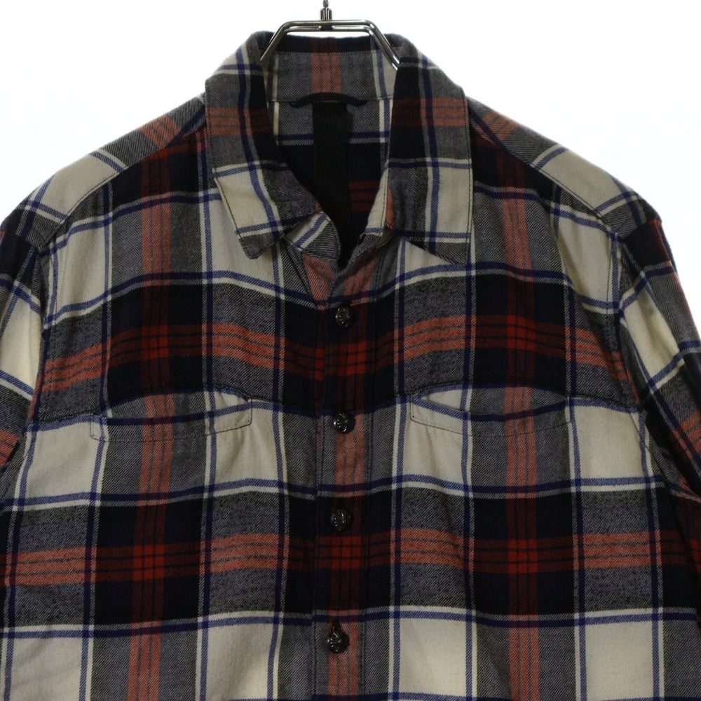 CHROME HEARTS(クロムハーツ) LOOSEENDS LS ルーズエンド アームクロスパッチ クロスボールボタンチェック長袖シャツ レッド/ネイビー