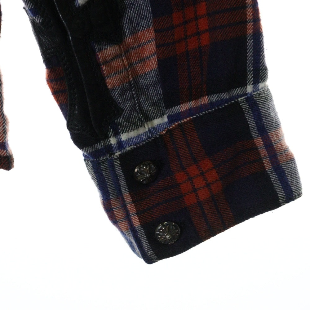 CHROME HEARTS(クロムハーツ) LOOSEENDS LS ルーズエンド アームクロスパッチ クロスボールボタンチェック長袖シャツ レッド/ネイビー