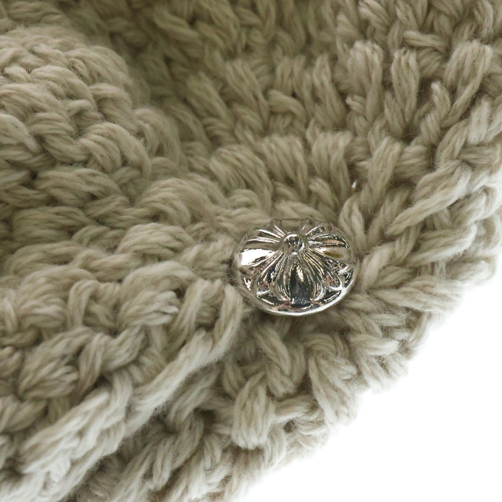 CHROME HEARTS(クロムハーツ) Cashmere Leather knit beanie カシミヤ ビーニー レザークロスパッチ クロスボールボタン ニットキャップ ベージュ