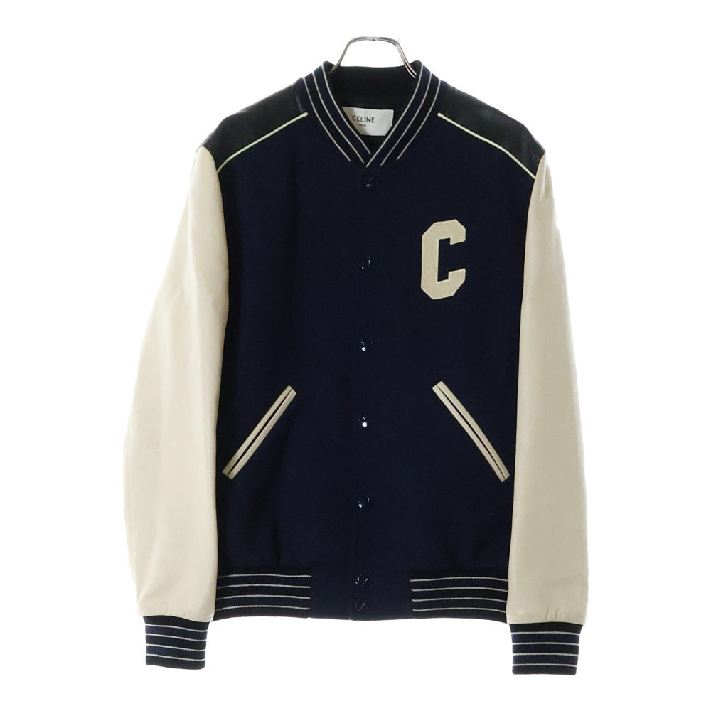 CELINE(セリーヌ) 22SS OVERSIZE CLASSIC TEDDY JACKET レザーウールオーバーサイズ クラシックテディジャケット 2V56D896C ネイビー/ブラック