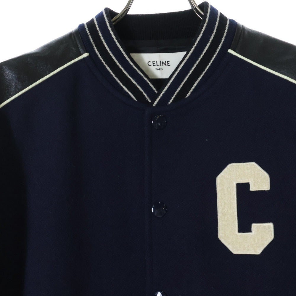 CELINE(セリーヌ) 22SS OVERSIZE CLASSIC TEDDY JACKET レザーウールオーバーサイズ クラシックテディジャケット 2V56D896C ネイビー/ブラック
