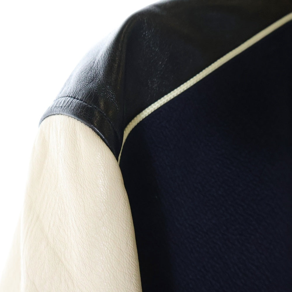 CELINE(セリーヌ) 22SS OVERSIZE CLASSIC TEDDY JACKET レザーウールオーバーサイズ クラシックテディジャケット 2V56D896C ネイビー/ブラック