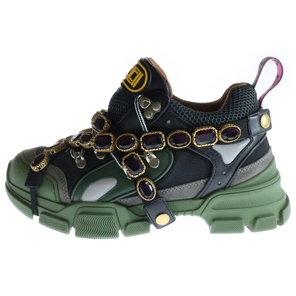 GUCCI(グッチ) FLASHTREK フラッシュトレック ビジュー装飾 ローカットスニーカー シューズ カーキ/ブラック