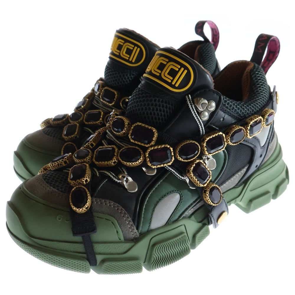 GUCCI(グッチ) FLASHTREK フラッシュトレック ビジュー装飾 ローカットスニーカー シューズ カーキ/ブラック