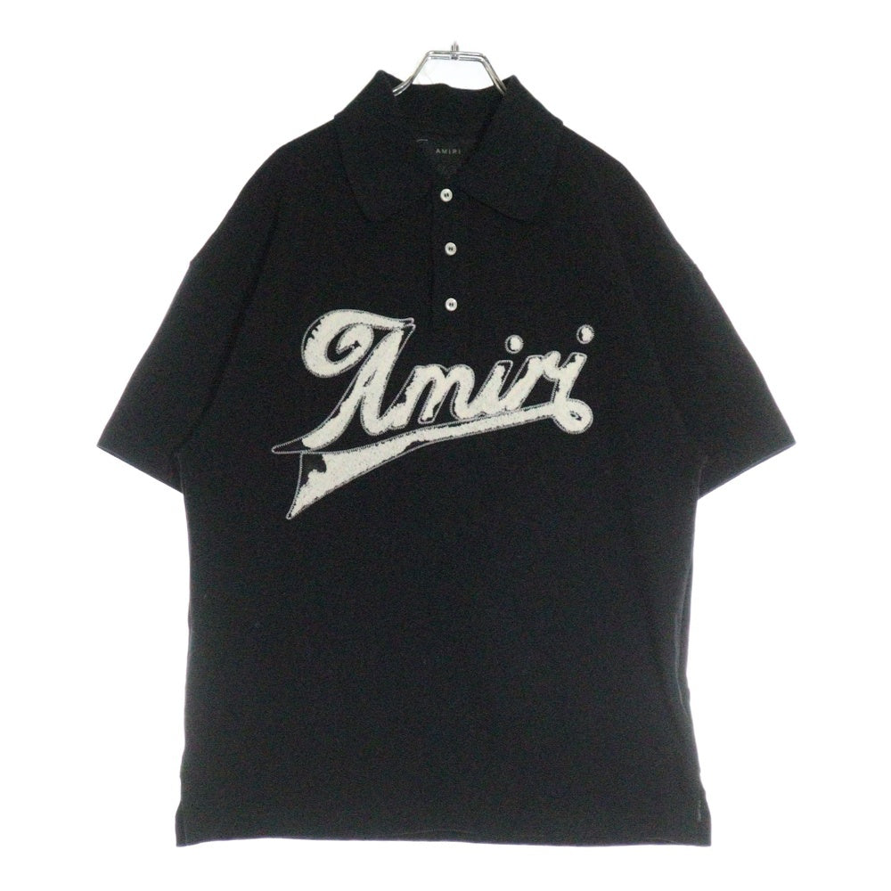 AMIRI(アミリ) 25SS DISTRESSED POLO AMJYPO1012 フロントロゴデザイン 半袖ポロシャツ ブラック