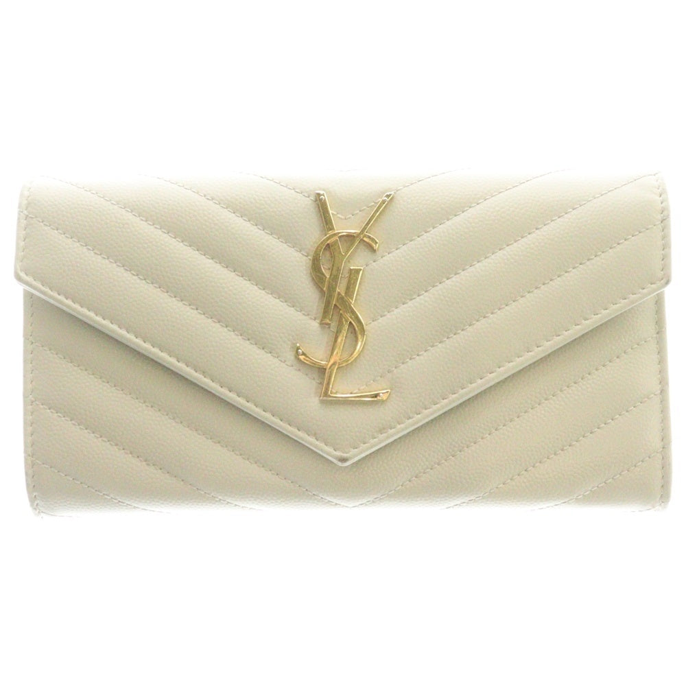 SAINT LAURENT PARIS(サンローランパリ) カサンドラ Vステッチ ラージフラップ レザーロングウォレット 長財布 GUE372264 ベージュ