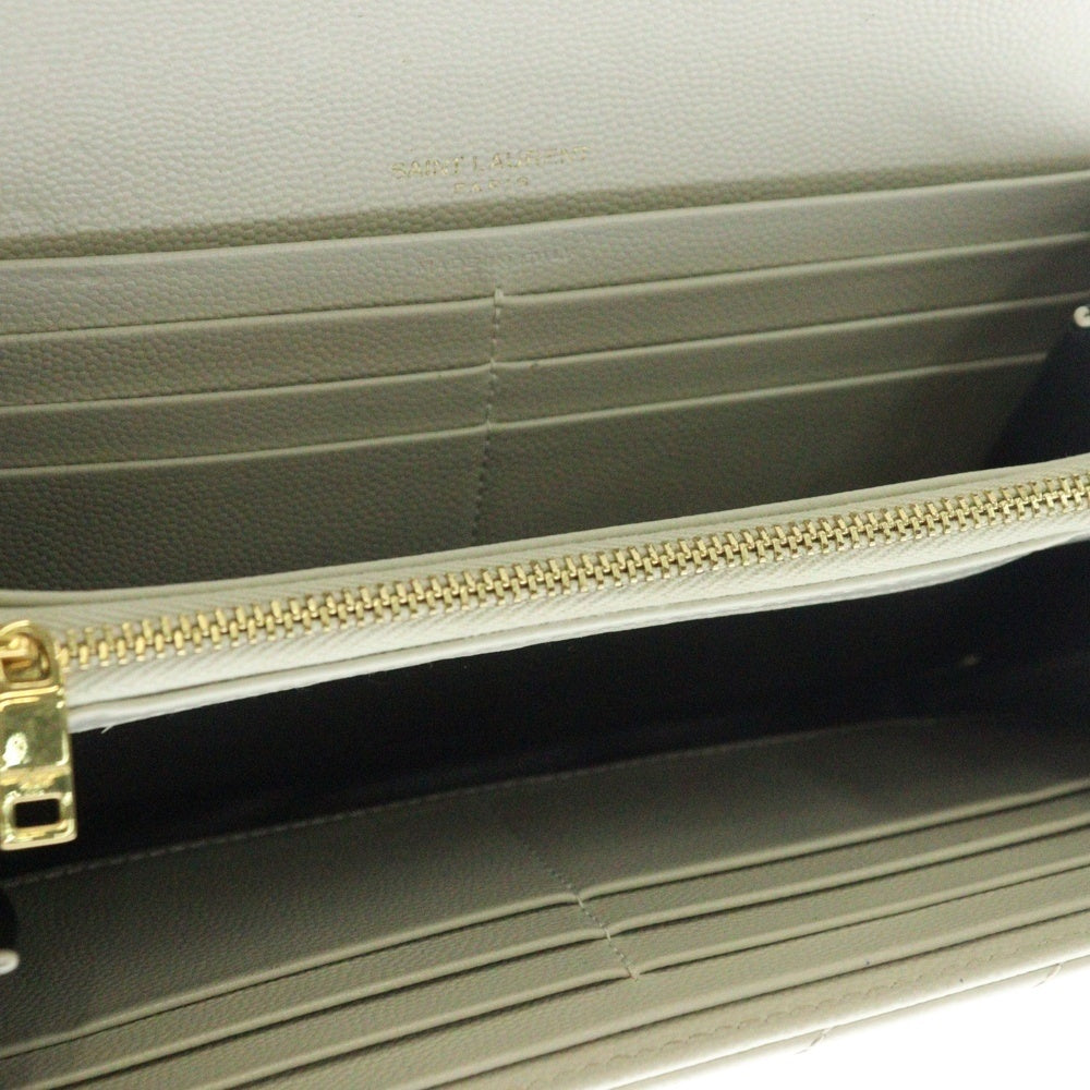 SAINT LAURENT PARIS(サンローランパリ) カサンドラ Vステッチ ラージフラップ レザーロングウォレット 長財布 GUE372264 ベージュ