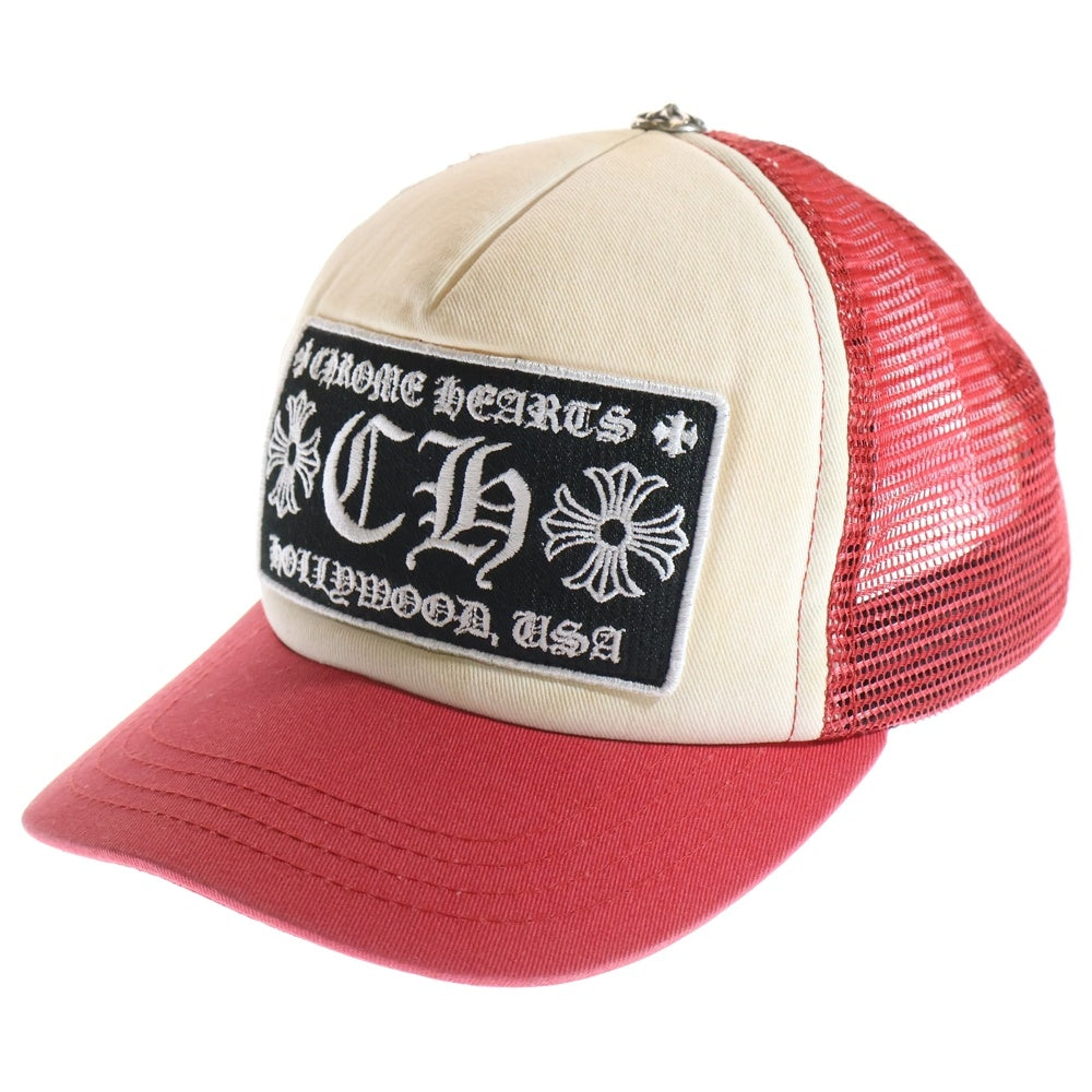 CHROME HEARTS(クロムハーツ) TRUCKER CAP CHパッチメッシュトラッカーキャップ クロスボール付 帽子 レッド/ホワイト