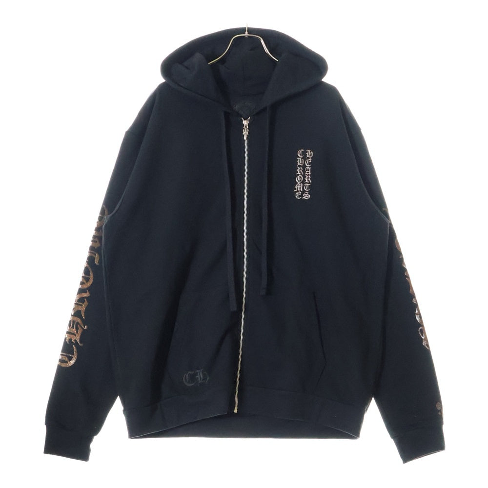 CHROME HEARTS(クロムハーツ) SWTSHRT HD ZIP オンライン限定 グリッターアームロゴジップアップフーディーパーカー ブラック/ブラウン