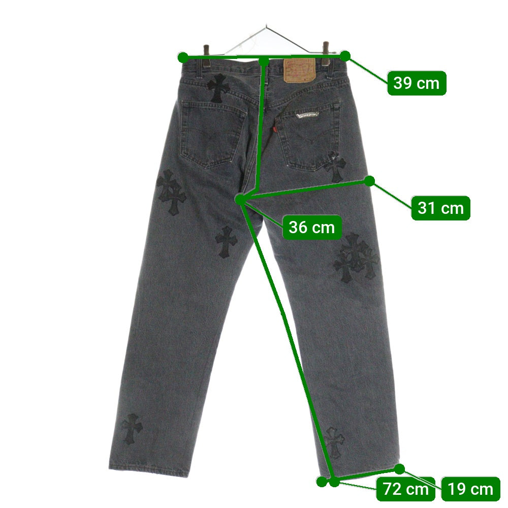 CHROME HEARTS(クロムハーツ) LEVI'S U VNTG JEAN BLK/RED TAB リーバイス 501 クロスパッチ付きボタンフライデニムパンツ ブラック