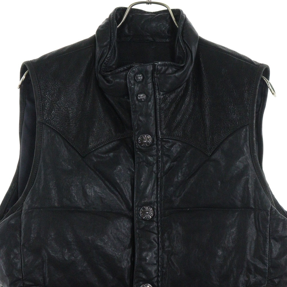 CHROME HEARTS(クロムハーツ) PUFFY WSTRN パフィウエスタン フレアニーオールレザーダウンベスト ブラック