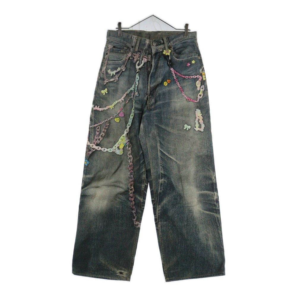 Acne Studios(アクネ ストゥディオズ) 25SS ルーズフィットジーンズ 1981 転写チェーンプリントバギーワイドパンツ FN-MN-TROU001101 インディゴブルー