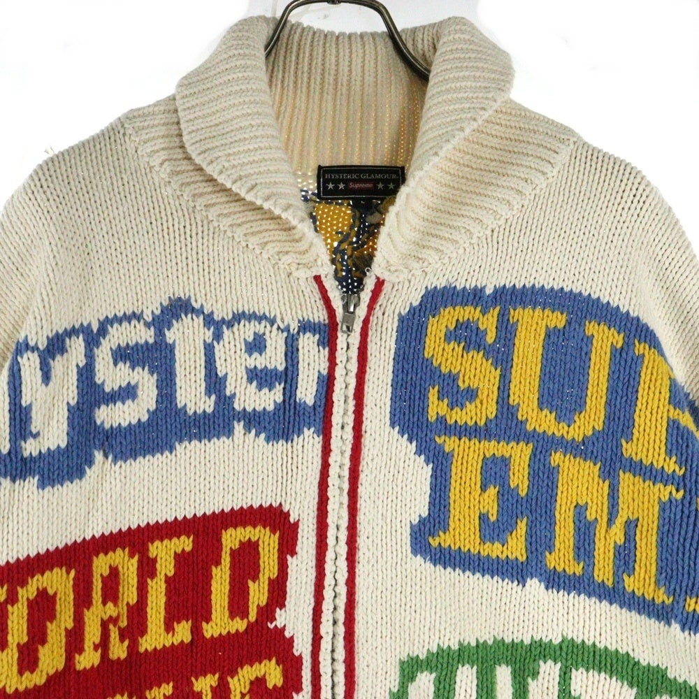 SUPREME(シュプリーム) 21S × HYSTERIC GLAMOUR Logos Zip Up Sweater ヒステリックグラマー カウチン ジップアップニット ベージュ