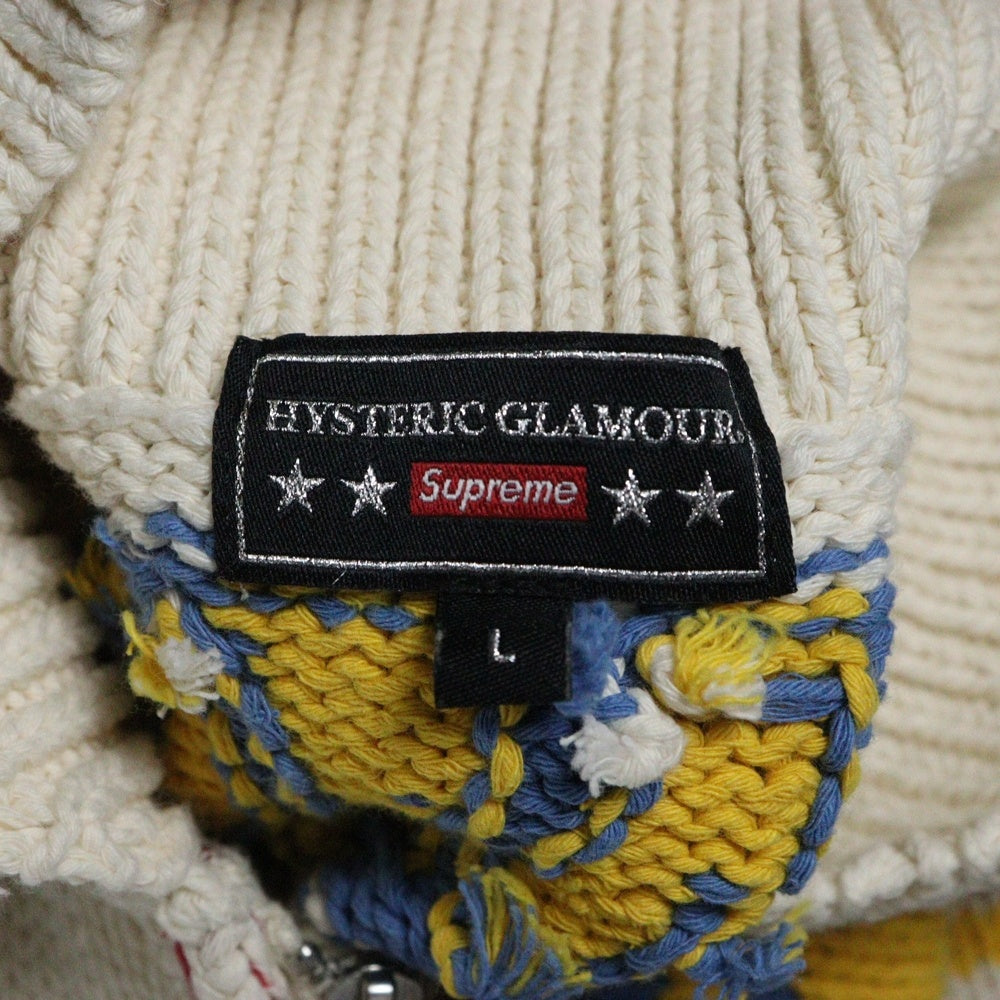 SUPREME(シュプリーム) 21S × HYSTERIC GLAMOUR Logos Zip Up Sweater ヒステリックグラマー カウチン ジップアップニット ベージュ