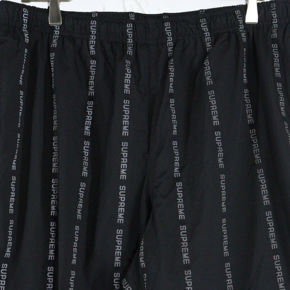 SUPREME(シュプリーム) 18AW Reflective Text Track Pant リフレクティブロゴ ストライプ柄 トラックパンツ ブラック
