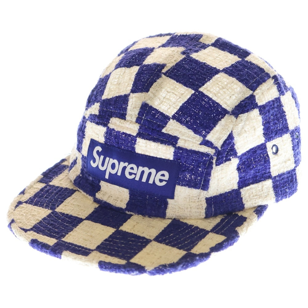 SUPREME(シュプリーム) 19SS Checkerboard Boucle Camp Cap チェッカーボード キャンプキャップ 帽子 ホワイト/ネイビー