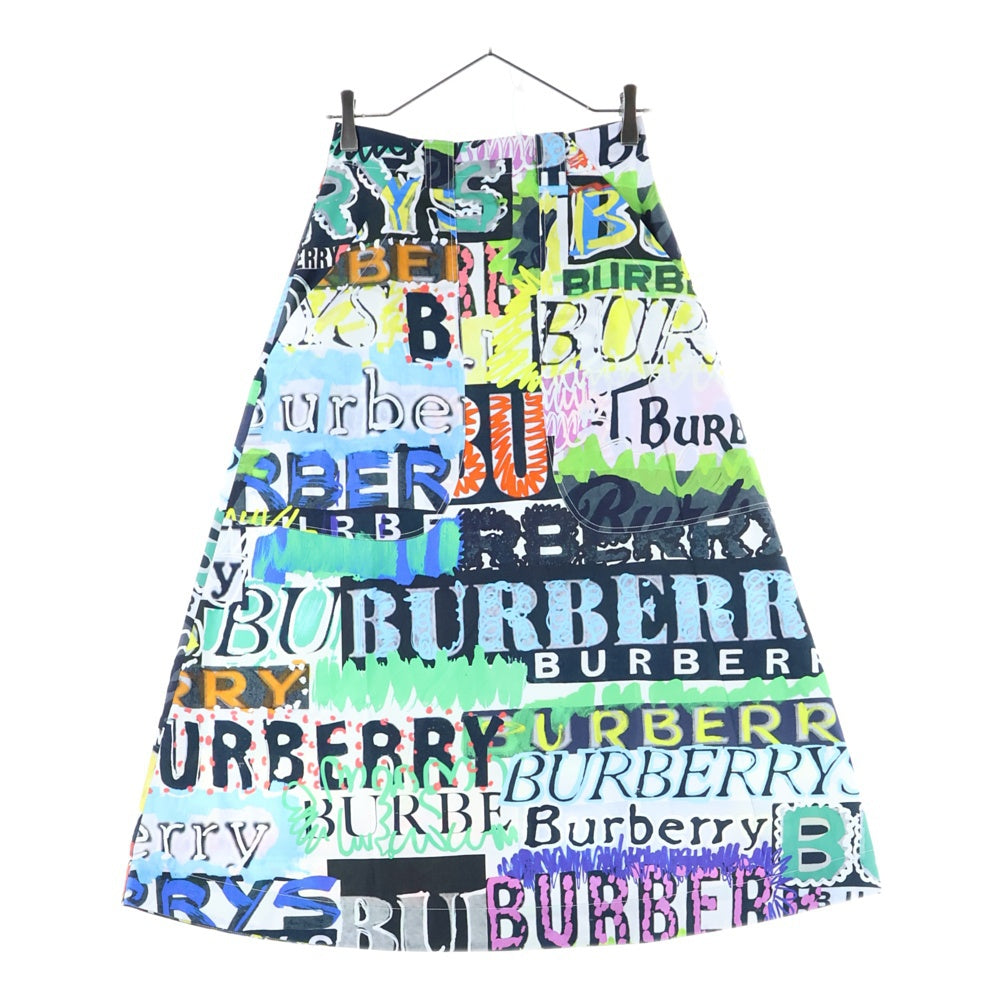 BURBERRY(バーバリー) ロゴ総柄 グラフィックプリント フレアスカート 8001664 マルチ レディース