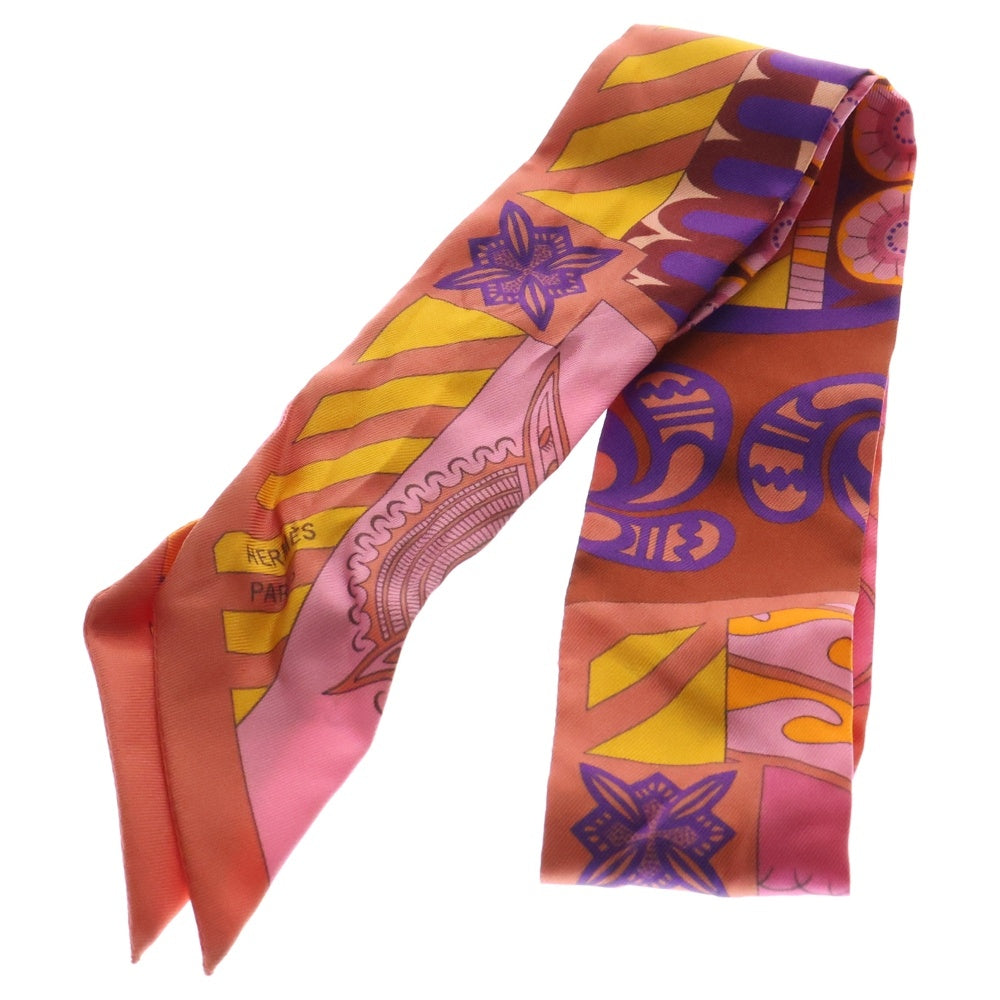 HERMES(エルメス) Twilly Scarf ツイリースカーフ クレタ 幾何学 オレンジ調